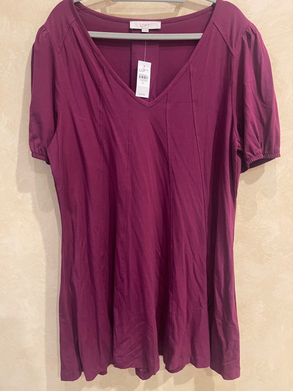 NWT LOFT Plum V-Neck Short Puff Sleeve Tunic Dress